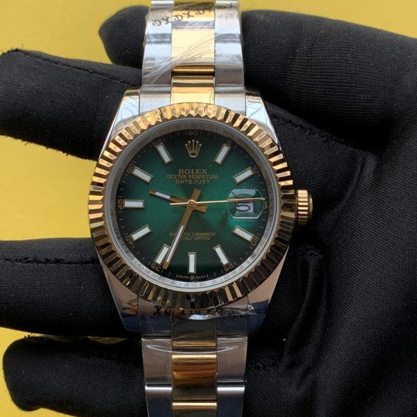 Rolex Date just Two tone 41MM Fluted Bezel Green Dial Oyster Bracelet