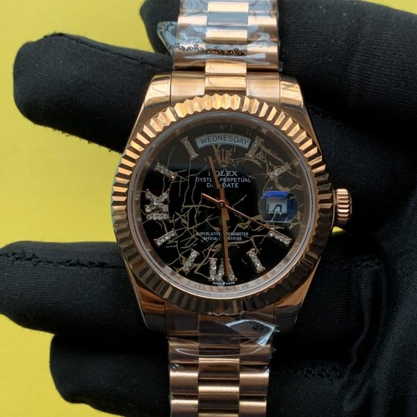 Rolex Day-Date 128235 Everose Gold Eisenkiesel Dial Wrist Watch