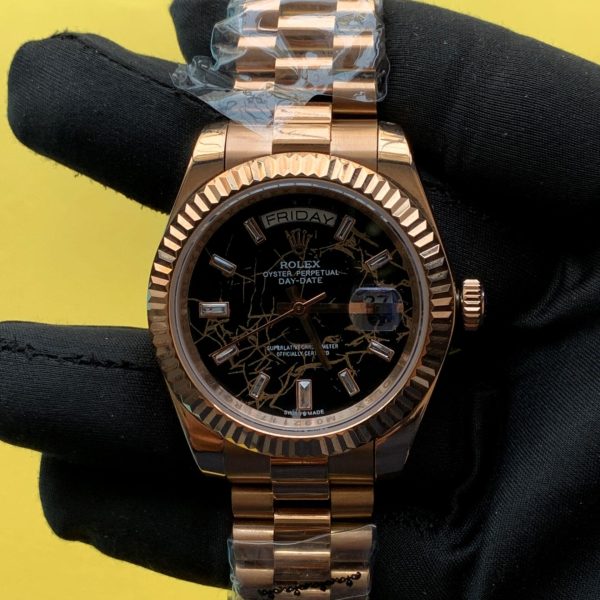 Rolex Day-Date 40MM Rose Gold Eisenkiesel Chocolate Baguette Dial Watch