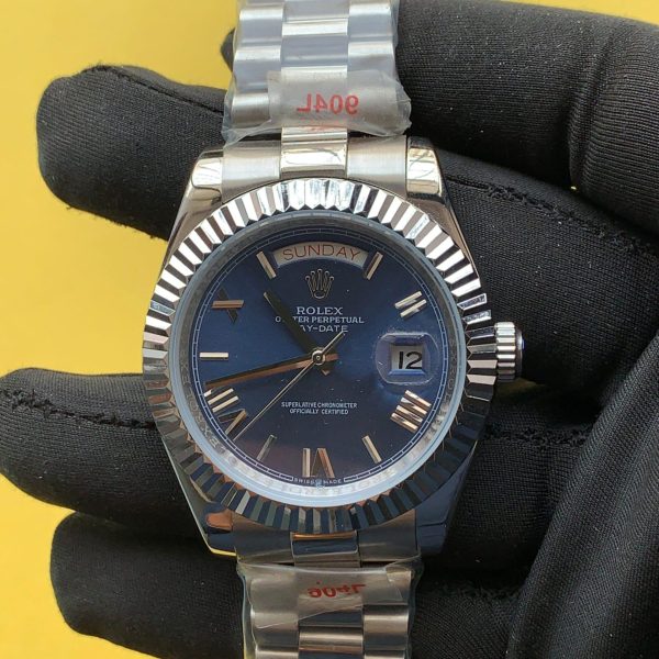 Rolex Day-Date 40mm 228239 Fluted Bezel Blue Roman Dial Watch