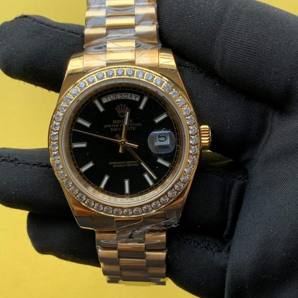 Rolex Day-Date 40MM Black Dial Diamond Bezel Watch 228348A