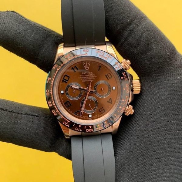 Rolex Daytona Rose Gold Chocolate Arabic Dial Rubber Bracelet