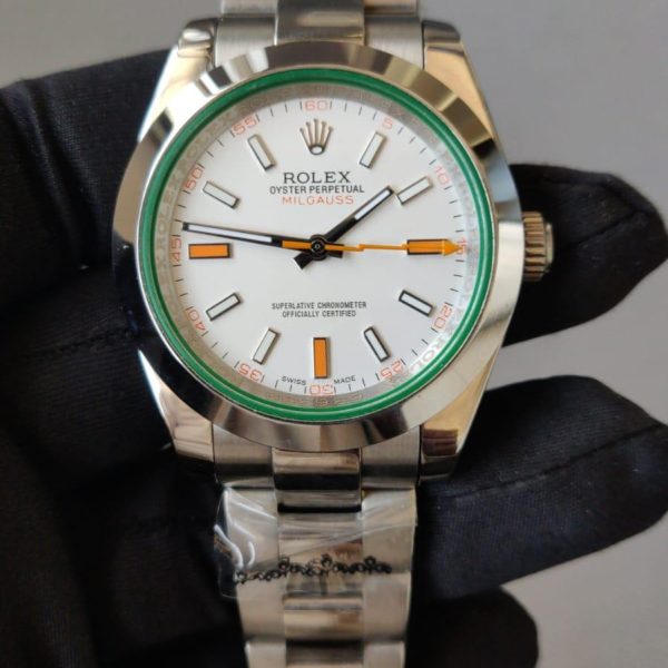 Rolex Milgauss 40MM White Dial smooth bezel watch 116400