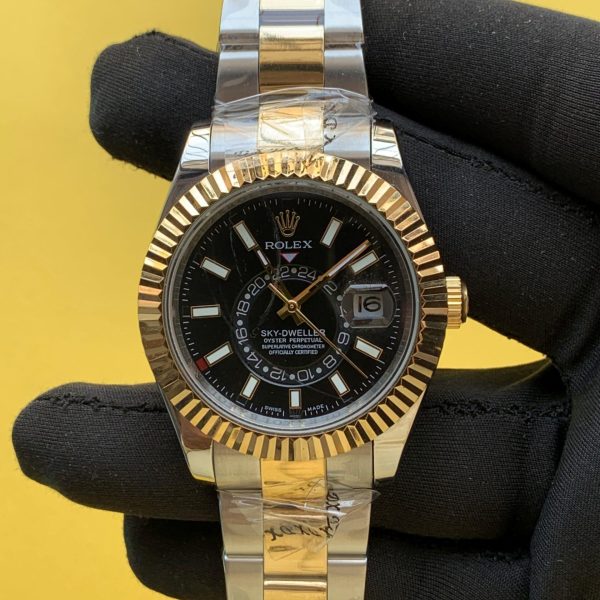 Rolex Sky-Dweller 326933 Gold Steel Black Dial Automatic Watch