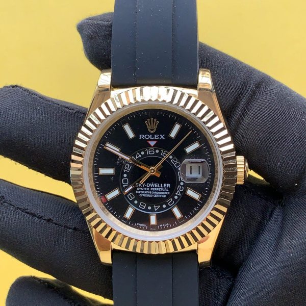 Rolex Sky-Dweller 42mm 326238 Oysterflex Gold Black Dial Watch