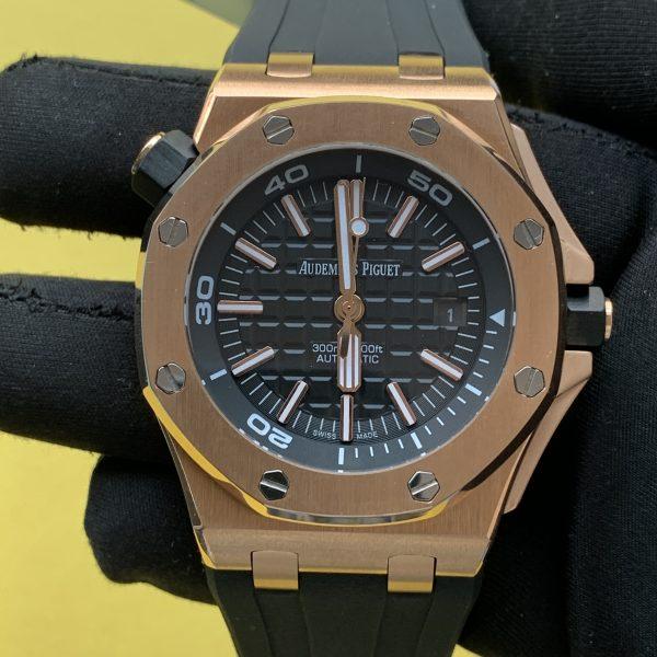 Audemars Piguet Royal Oak Offshore Diver 15703 Rose Gold Black Rubber Strap Watch