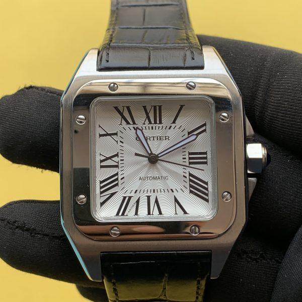 Cartier Santos 100 Large White Dial Men's Watch Leather Strap W20107X7