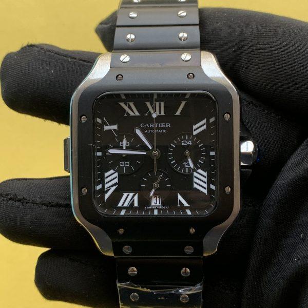 Cartier Santos 100XL Chronograph Black Dial 40mm Watch WSSA0017