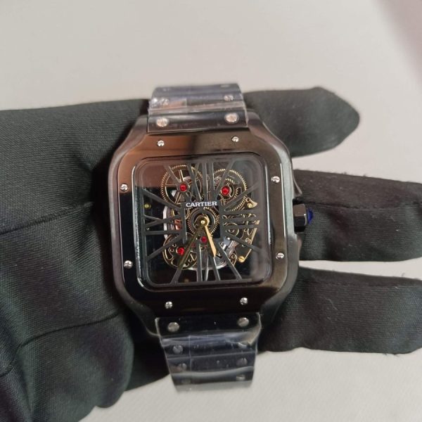 Cartier Santos De Black Dial Skeleton 40MM Stainless Steel Men’s Watch WHSA0015