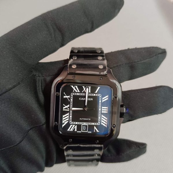 Cartier Santos De Black Large ADLC Steel Bracelet Wrist Watch WSSA0039