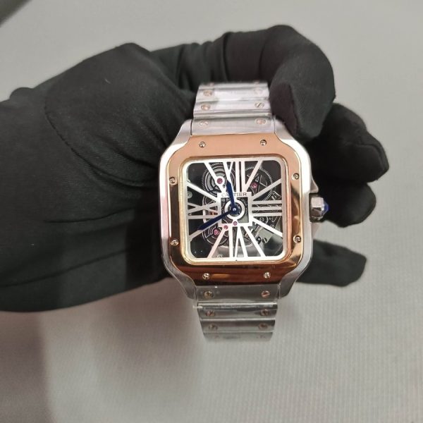 Cartier Santos Rose Gold Two Tone Skeleton Dial 40MM Stainless Steel Men’s Watch WHSA0015