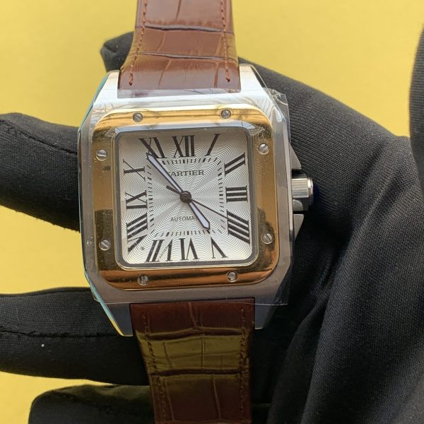 Cartier Santos 100 Large White Dial Men's Watch Leather Strap W20107X7