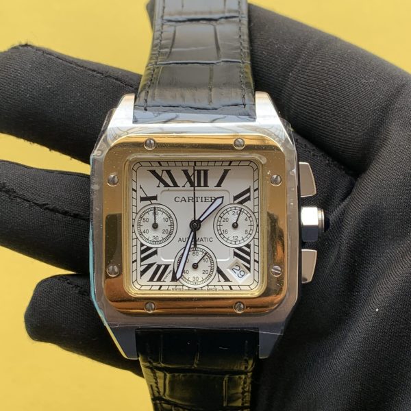Cartier Santos 100XL Chronograph Two-Tone Leather Watch