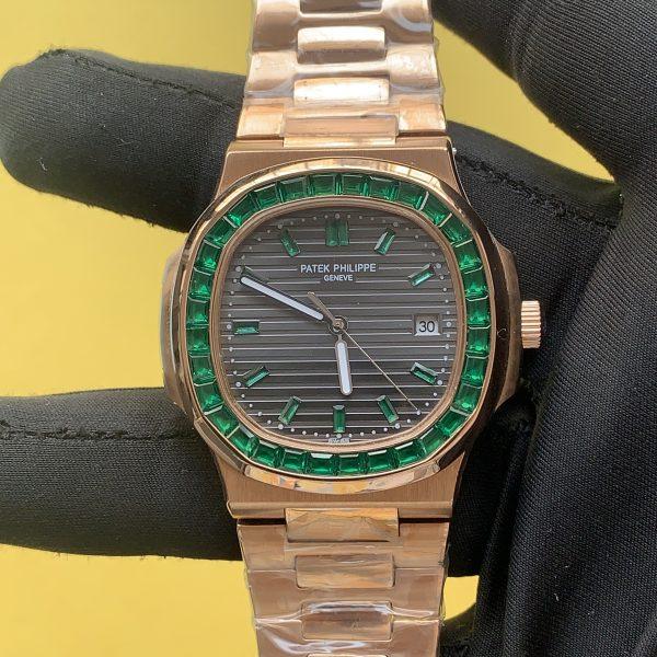 Patek Philippe Green Emerald Watch 40.5MM Rose gold Diamond Wrist Watch