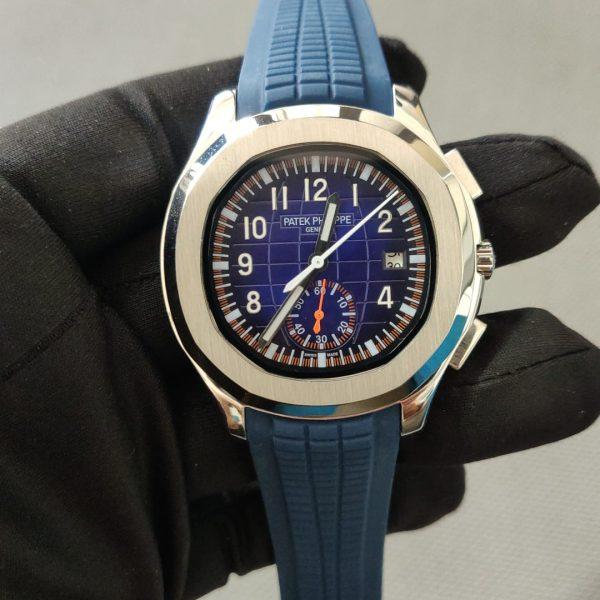 Patek Philippe Aquanaut Blue Strap Silver Case Men’s Wrist Watch 5968G-001