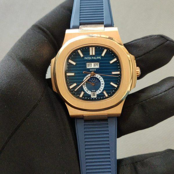Patek Philippe Nautilus Annual Calendar Moon Phase Rose Gold Blue Dial 5726/1A-001 Men’s Wrist Watch