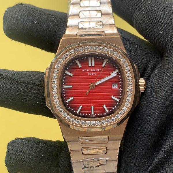 Patek Philippe Nautilus 5711/1R-001 Rose Gold Red Dial Diamond bezel Men's Watch
