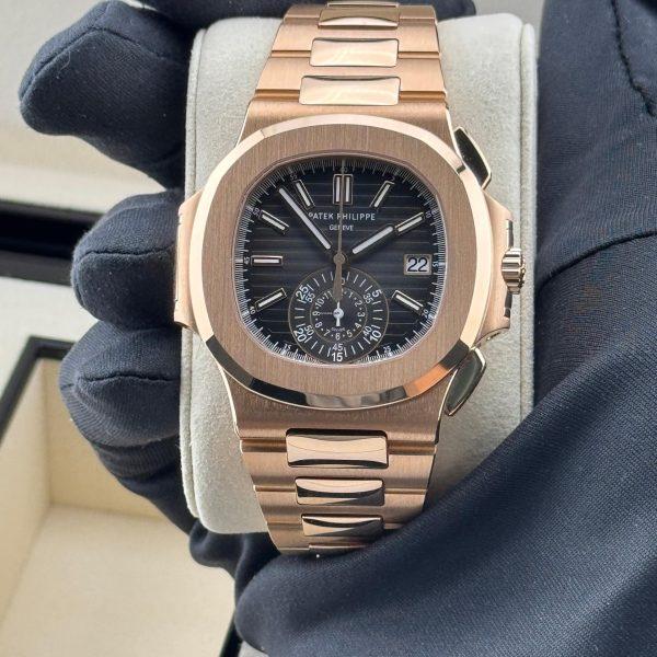 Patek Philippe Nautilus Flyback Chronograph Date 40.5mm Rose Gold Black Dial 5980/1R-001 Men's Watch