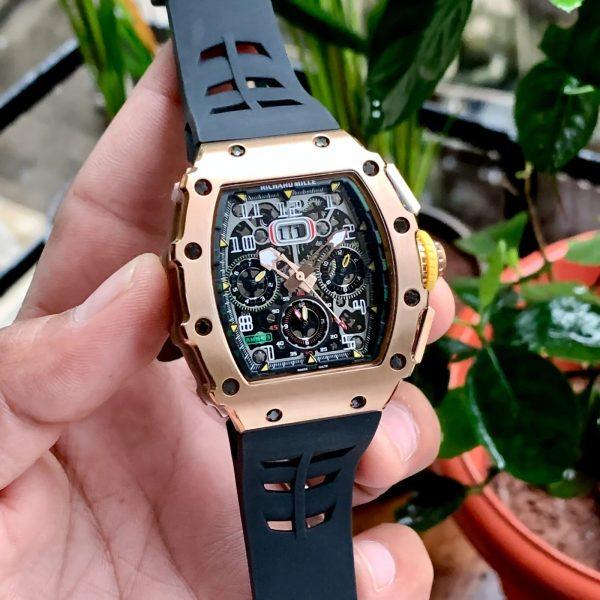Richard Mille RM 11-03 Flyback Chronograph Rose Gold Rubber Black Band Men’s Watch