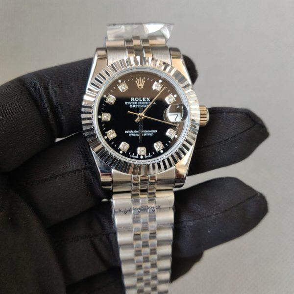 Rolex Lady-Datejust 31MM Black Diamond Dial Fluted Bezel Jubilee Bracelet Watch 179174