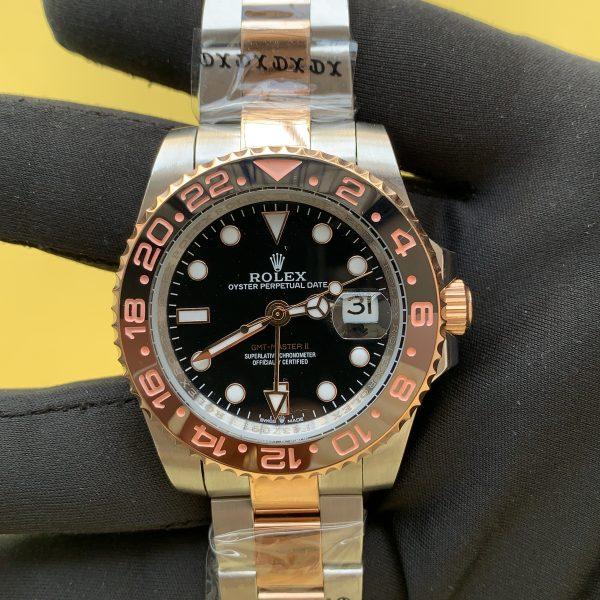 Rolex GMT-Master II 40MM Black Dial Root Beer Rose Gold 126715CHNR Oyster Bracelet