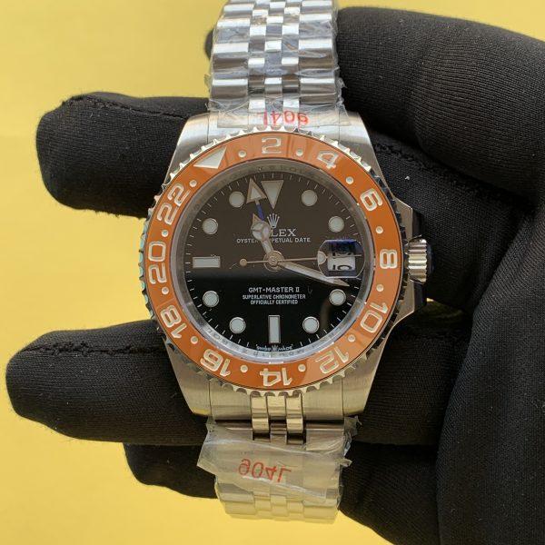 Rolex GMT Master II Black Dial Stainless Steel Orange Ceramic Bezel Jubilee Bracelet 126710
