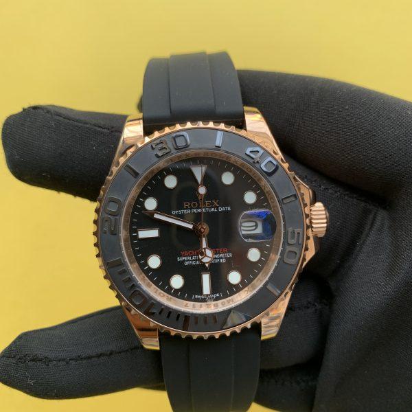 Rolex Yacht-Master 42mm Rose Gold Black Bezel Oysterflex Men'S Watch 126655