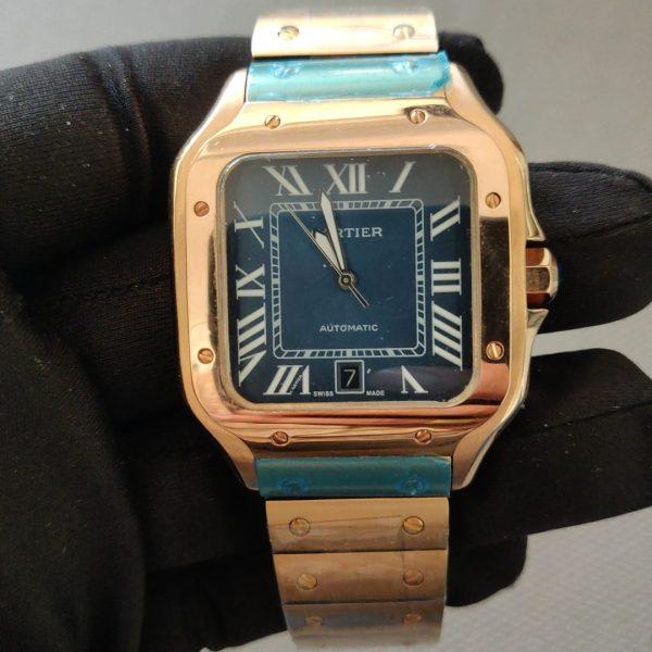 Cartier Santos Large 39.8mm Blue Dial Rose Gold Bracelet Men's Watch WSSA0030